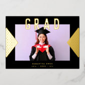 Geometrische Uni aus Schwarz und Gelb Folieneinladung (Vorderseite)