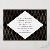 Geometrische Uni aus Schwarz und Gelb Folieneinladung (Rückseite)