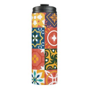 Geometrische Vintage-Fliesen Ornamentales Muster Thermosbecher