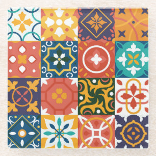 Geometrische Vintage Tiles Verziertes Muster Glasuntersetzer