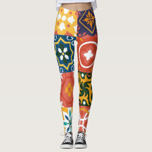 Geometrische Vintage Tiles Verziertes Muster Leggings