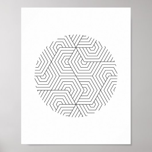Geometrische Wandkunst aus schwarzem und weißem He Poster (Vorne)
