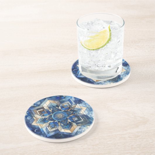 Geometrische Wasserfarbe für Blume aus blau gestan Getränkeuntersetzer (Seite)