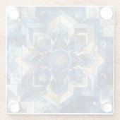 Geometrische Wasserfarbe für Blume aus blau gestan Glasuntersetzer (Rückseite)