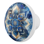 Geometrische Wasserfarbe für Blume aus blau gestan Keramikknauf (Rechts)