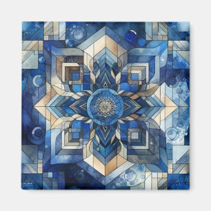Geometrische Wasserfarbe für Blume aus blau gestan Magnet