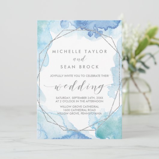 Geometrische Wasserfarbe | Silberhochzeit Einladung (Stehend Vorderseite)