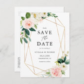 Geometrische Wasserfarbenfrühlingsblüten Save the Ankündigungspostkarte (Vorne/Hinten)