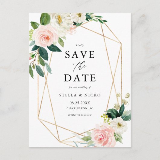 Geometrische Wasserfarbenfrühlingsblüten Save the Ankündigungspostkarte (Vorderseite)