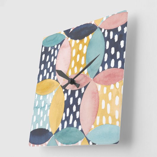 Geometrische Wasserfarbkreise Quadratische Wanduhr (Winkel)
