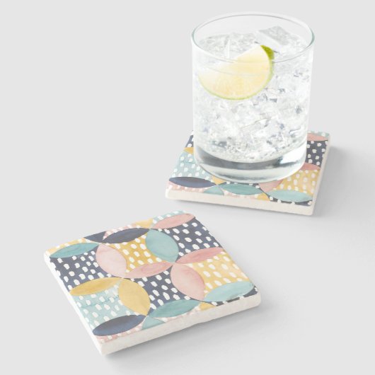 Geometrische Wasserfarbkreise Steinuntersetzer (Seitenansicht)