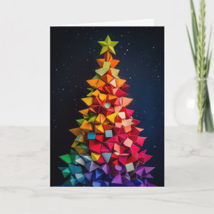 Geometrische Weihnachtsbaumkarte für Regenbogen Feiertagskarte