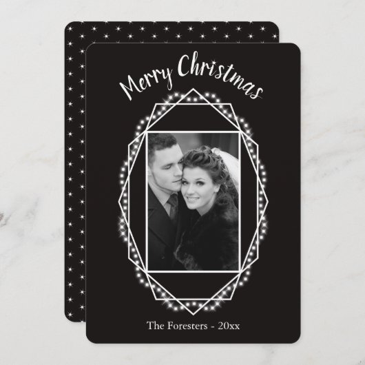 Geometrische Weihnachtsfeiertage Sparkle Foto Weih Einladung (Vorne/Hinten)
