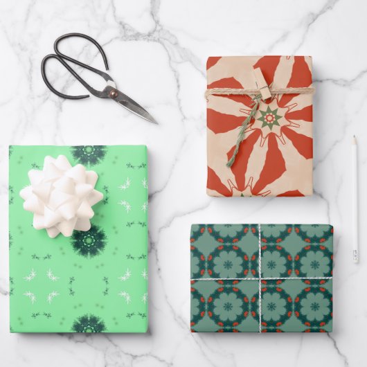 Geometrische Weihnachtsmuster Geschenkpapier Set (Vorderseite)