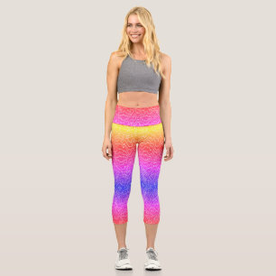 Geometrische weiße Curvy-Linien auf blau Capri Leggings