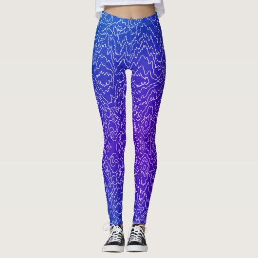 Geometrische weiße Curvy-Linien auf blau Leggings (Vorderseite)