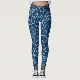 Geometrische, weiße Curvy-Linien auf blau Leggings