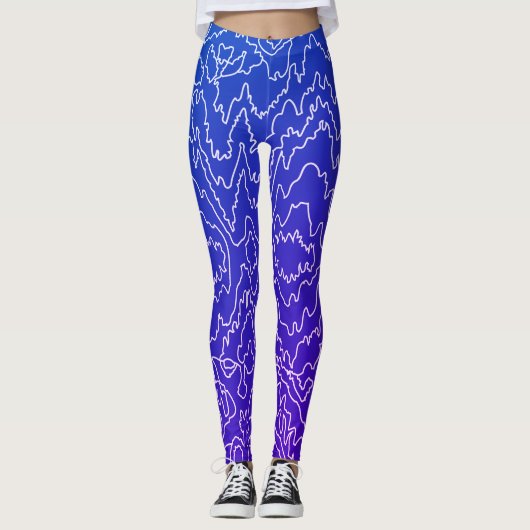 Geometrische, weiße Curvy-Linien auf blau Leggings (Vorderseite)