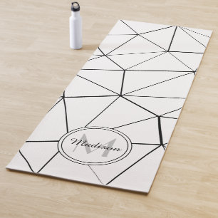 Geometrische weiße Dreiecke schwarze Linien Monogr Yogamatte