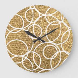 Geometrische weiße Kreise Gold Glitzer Abstrakt Große Wanduhr