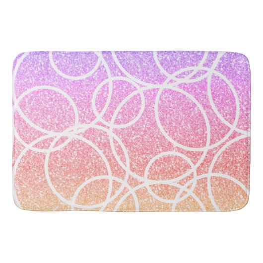 Geometrische weiße Kreise Rainbow-Glitzer Abstrakt Badematte (Vorderseite)