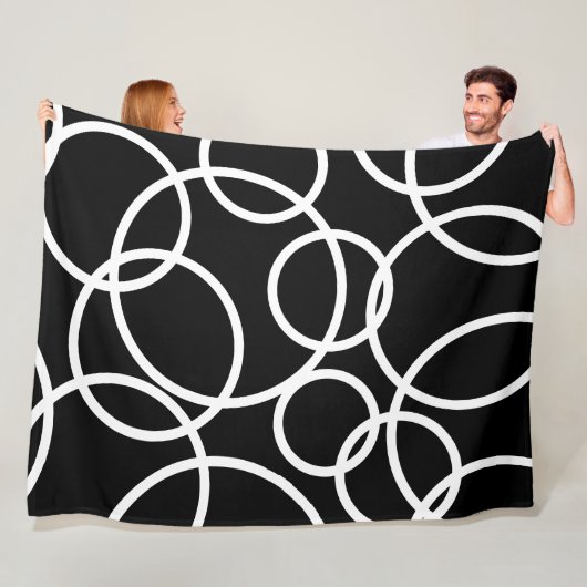 Geometrische weiße Kreise Schwarz Moderne Abstrakt Fleecedecke (Beispiel)