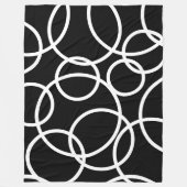 Geometrische weiße Kreise Schwarz Moderne Abstrakt Fleecedecke (Vorderseite)