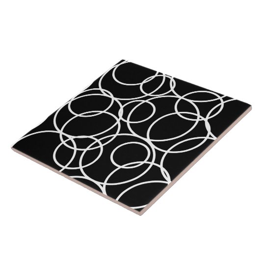 Geometrische weiße Kreise Schwarz Moderne Abstrakt Fliese (Seite)