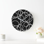 Geometrische weiße Kreise Schwarz Moderne Abstrakt Große Wanduhr (Zuhause)