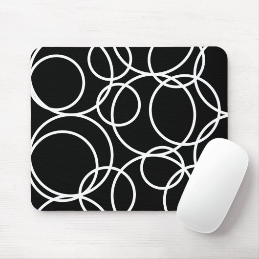 Geometrische weiße Kreise Schwarz Moderne Abstrakt Mousepad (Mit Mouse)