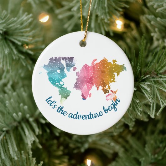 Geometrische Weltkarte "Lass's the Adventure Begin Keramik Ornament (Baum)