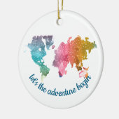 Geometrische Weltkarte "Lass's the Adventure Begin Keramik Ornament (Links)