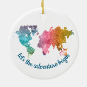 Geometrische Weltkarte "Lass's the Adventure Begin Keramik Ornament (Hinten)