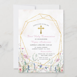 Geometrische Wildblume Erste Heilige Kommunion Einladung