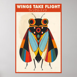 Geometrische Zikaden-Kunst Druck Farbige Insekten Poster