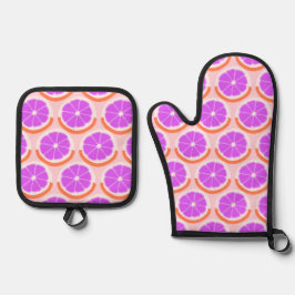 Geometrische Zitrusfruchtscheibe Pink Lemonade Ofenhandschuh & Topflappen-Set