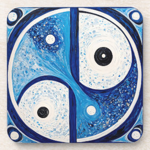 Geometrische Zuverlässigkeit: Blau & Weiß Yin Yang Getränkeuntersetzer