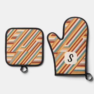 Geometrischer 70er für Monogramm Retro Ofenhandschuh & Topflappen-Set