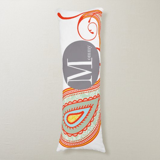 Geometrischer Abstrakter Circle Link Paisley Orang Seitenschläferkissen (Vorderseite Vertikal)