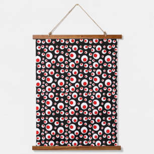 Geometrischer Abstrakter weißer Spheres Bright Red Wandteppich Mit Holzrahmen