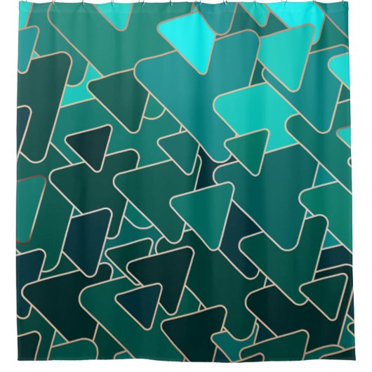 geometrischer Aquamarin- und Goldduschvorhang Duschvorhang (Vorderseite)