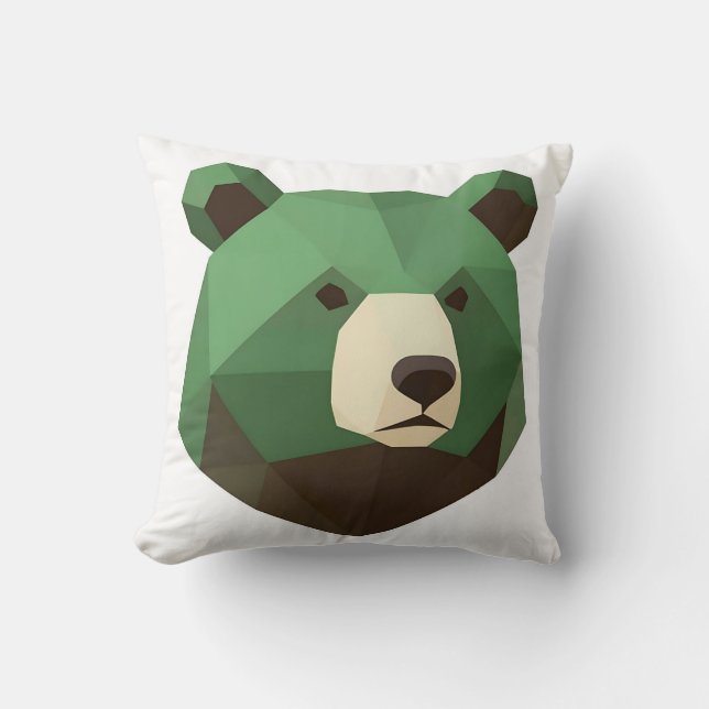 Geometrischer Bärenkopf Low Poly Kissen (Vorderseite)