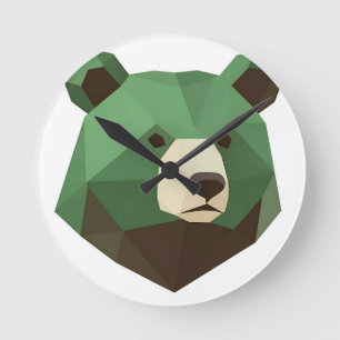 Geometrischer Bärenkopf Low Poly Runde Wanduhr