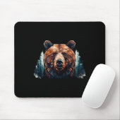 Geometrischer Bärenkopf mit Bergbaumlandschaft B Mousepad (Mit Mouse)