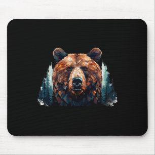 Geometrischer Bärenkopf mit Bergbaumlandschaft B Mousepad