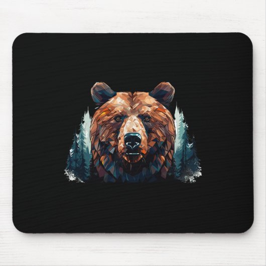 Geometrischer Bärenkopf mit Bergbaumlandschaft B Mousepad (Vorne)