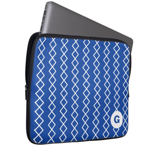 Geometrischer Blue Monogram Laptop Sleeve (Vorne Rechts)