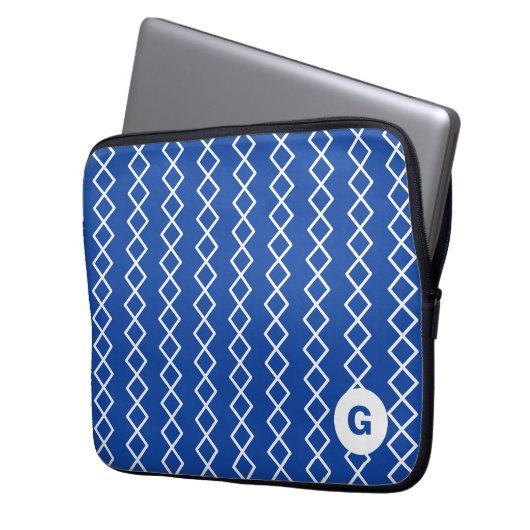 Geometrischer Blue Monogram Laptop Sleeve (Vorderseite Links)
