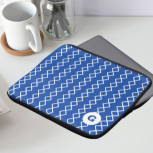 Geometrischer Blue Monogram Laptop Sleeve