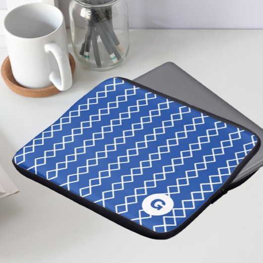 Geometrischer Blue Monogram Laptop Sleeve